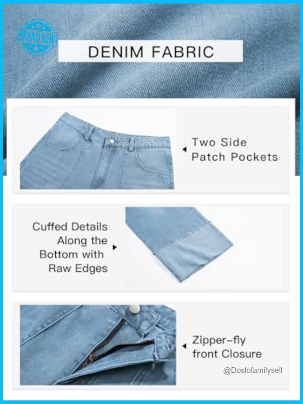 Baggy Cuffed Boyfriend Jeans Casual Straight Leg Denim Pants with Pockets - Picture 6 of 7